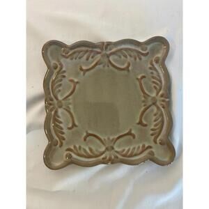 Vintage California Pantry 6" Green-Beige Embossed Ceramic Trinket Plate